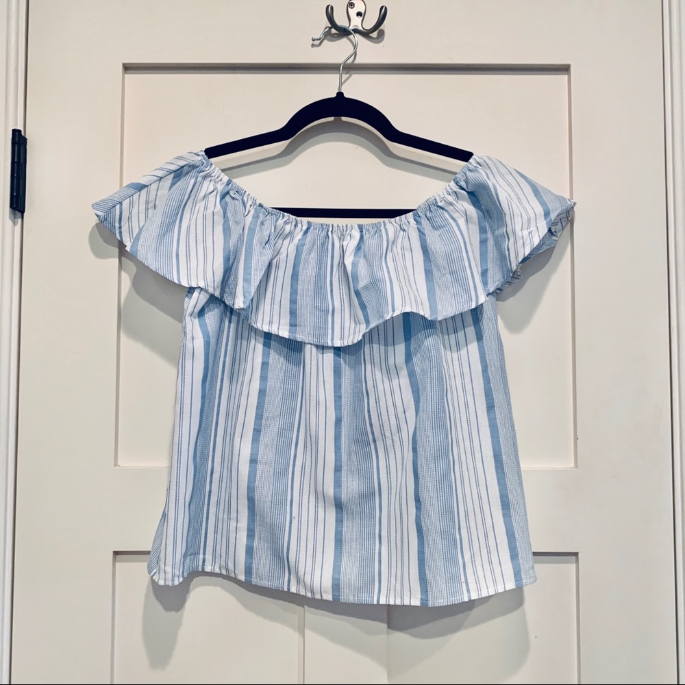DILUSSO BLUE WHITE OFF THE SHOULDER TOP